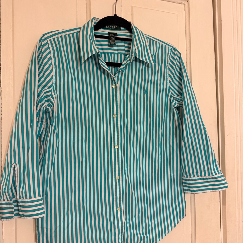 Ralph Lauren Women’s  Teal Striped Button Down Shirt